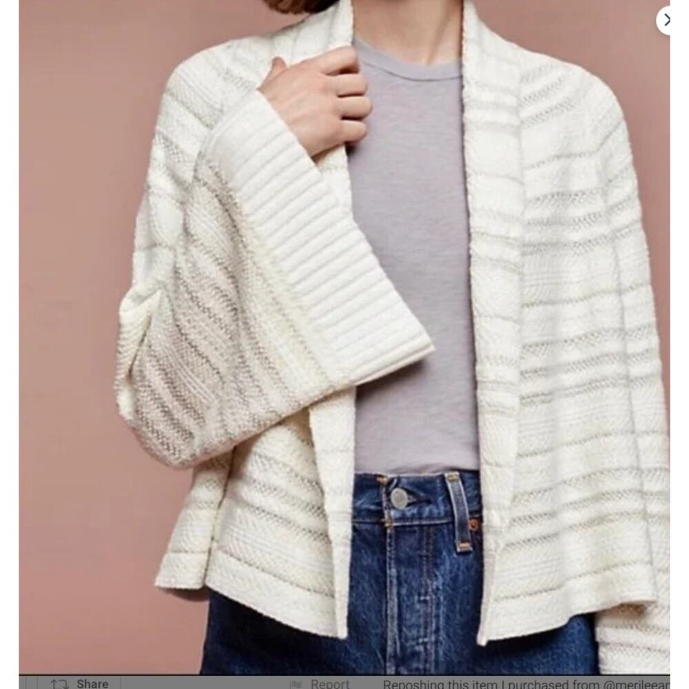 Moth Anthropologie Mahalia Stripe Bell Sleeve Knit Crop Kimono Cardigan Size XS
